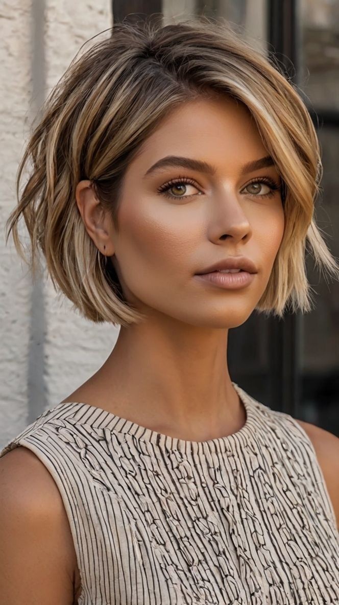 short bob cut ash brown with light sandy blonde Lace Front 100% Human Hair Wigs