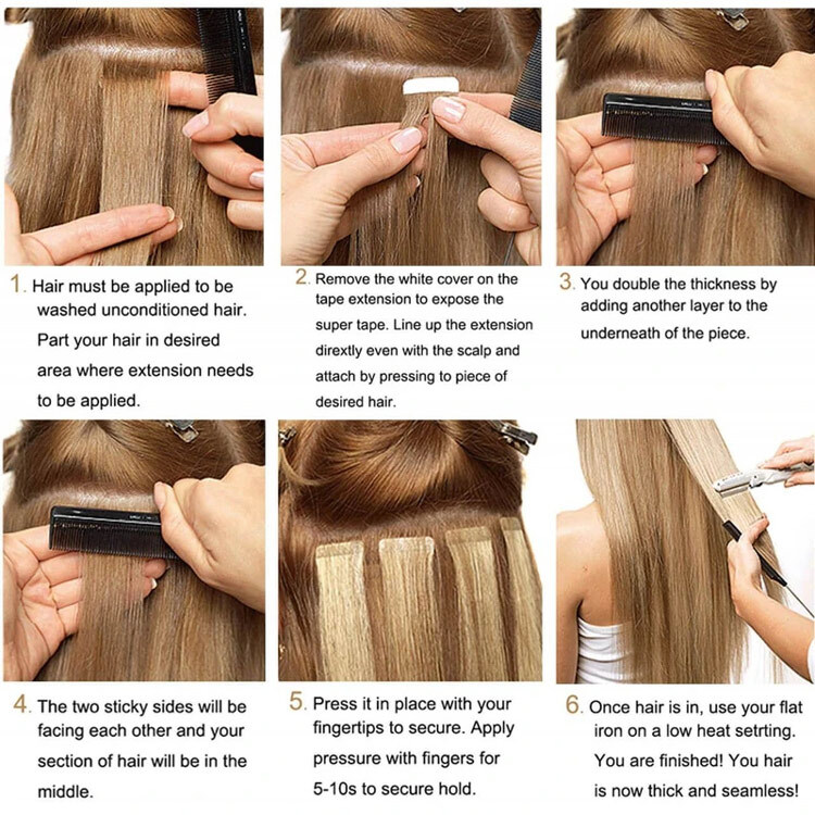 Invisible Tape in Human Hair Extensions Seamless Adhesive PU Skin Wefts RemyHair