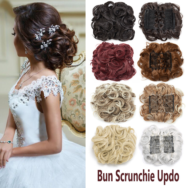 Large Thick Curly Bun Hair Piece Scrunchie Updo Clip in Hair Extensions as Real