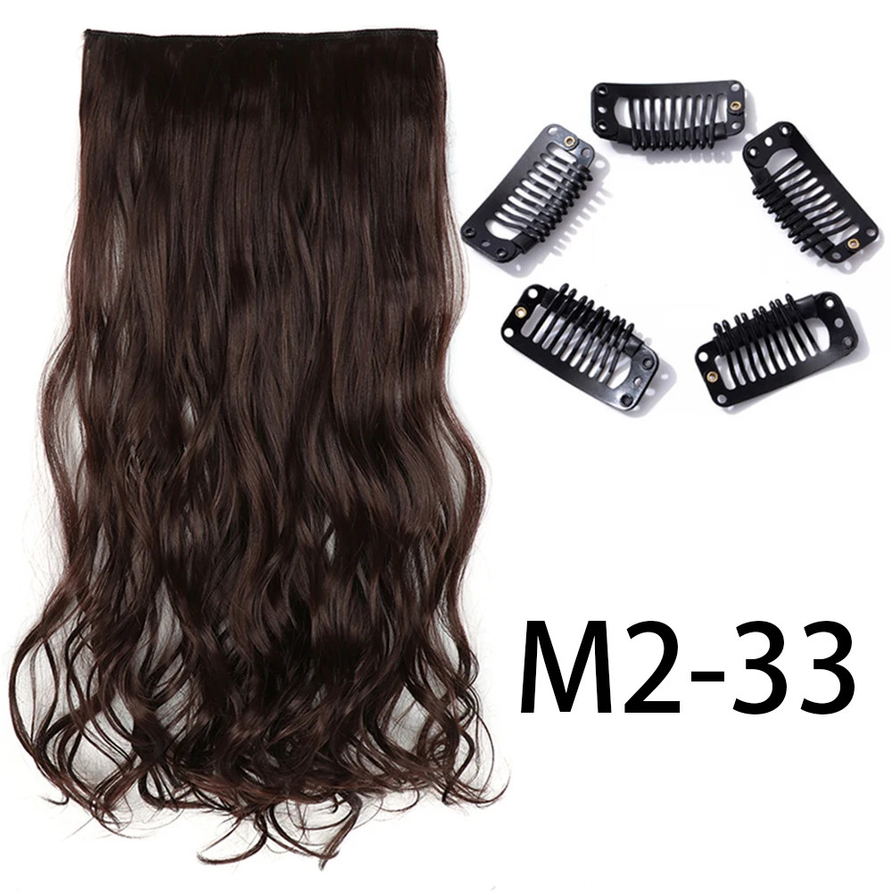 Synthetic Long Straight Clip In Hair Extension 5 Clips Heat Resistant Blonde
