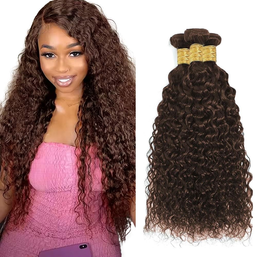 Raivide 34 34 34 Inch Chocolate Brown Bundle Color 4 Water Wave Human Hair