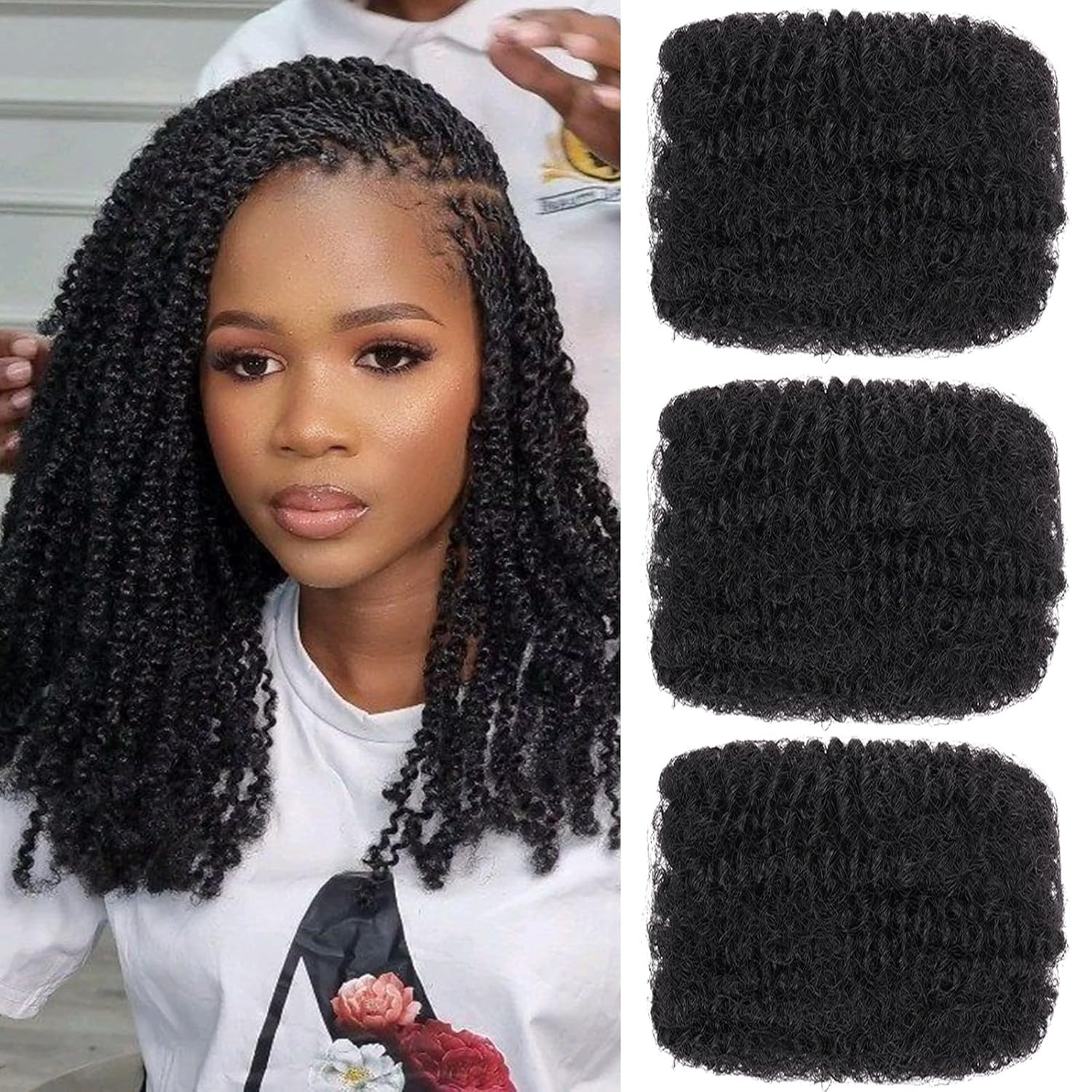 16 Inch 3 Bundles 90g Natural Black Afro Kinky Curly Braiding Bulk Hair For M…