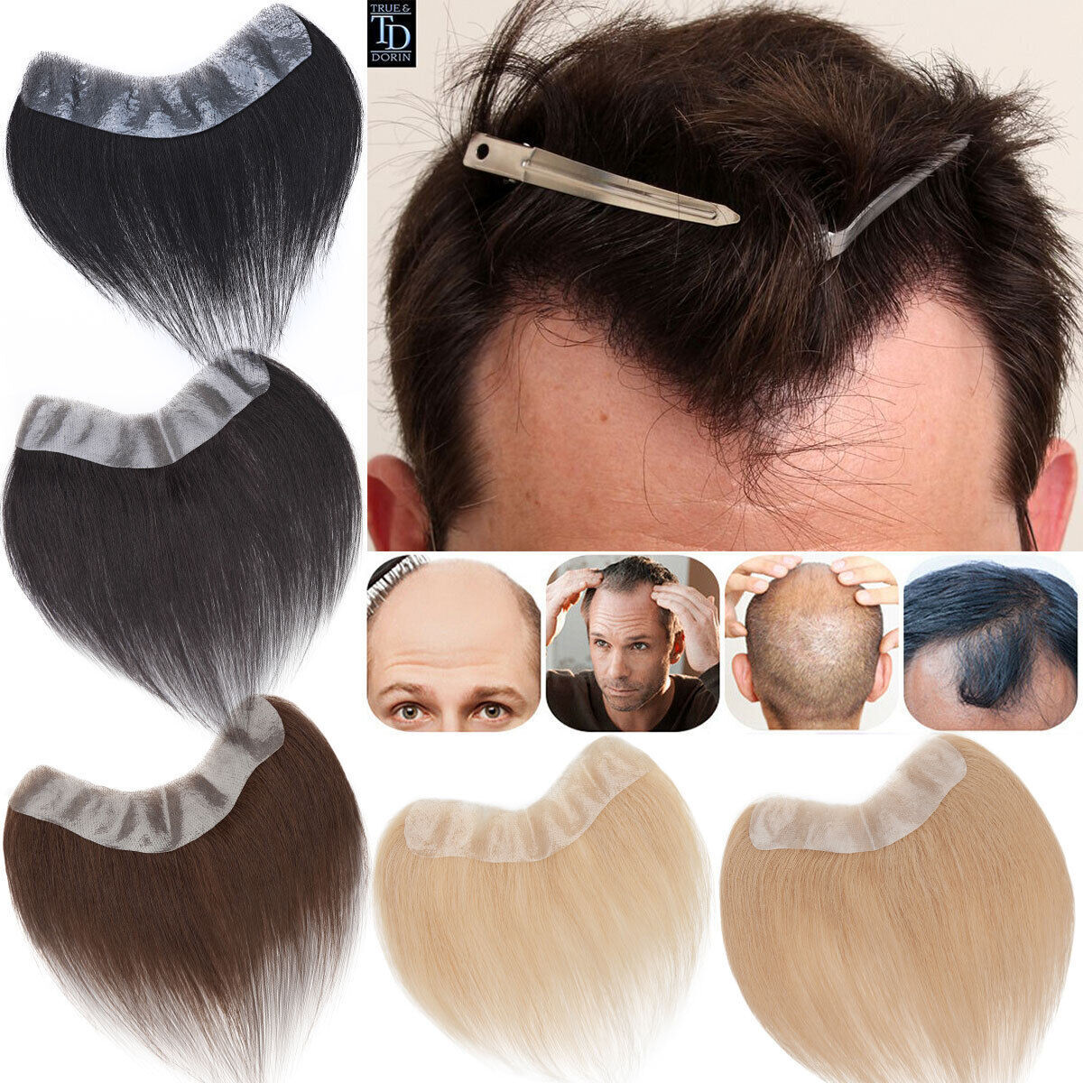 Men Durable Human Hair Replacement System Hairpiece Frontal Forehead Skin Toupee