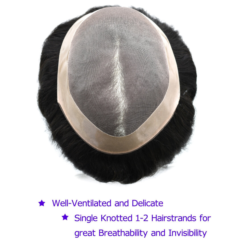 Mens Toupee 100% Human Hair piece Fine Mono Durable Natural Wig for Men D7-3