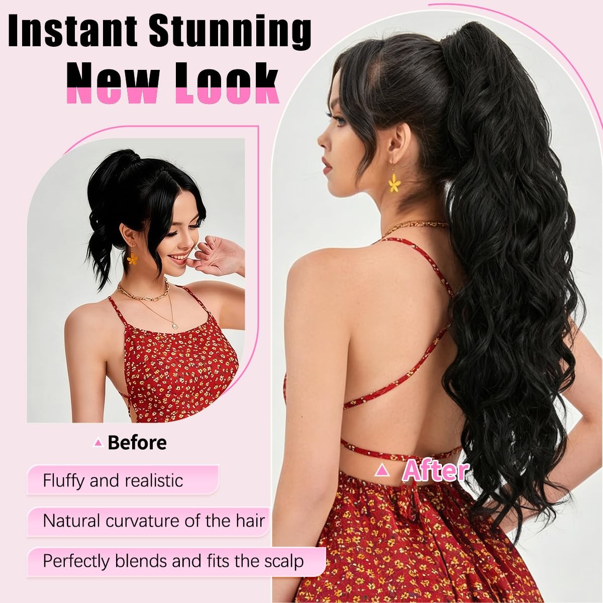 Ponytail Extension 26 Inch Wavy 200g Claw Clip Black – Easy to Wear Daily