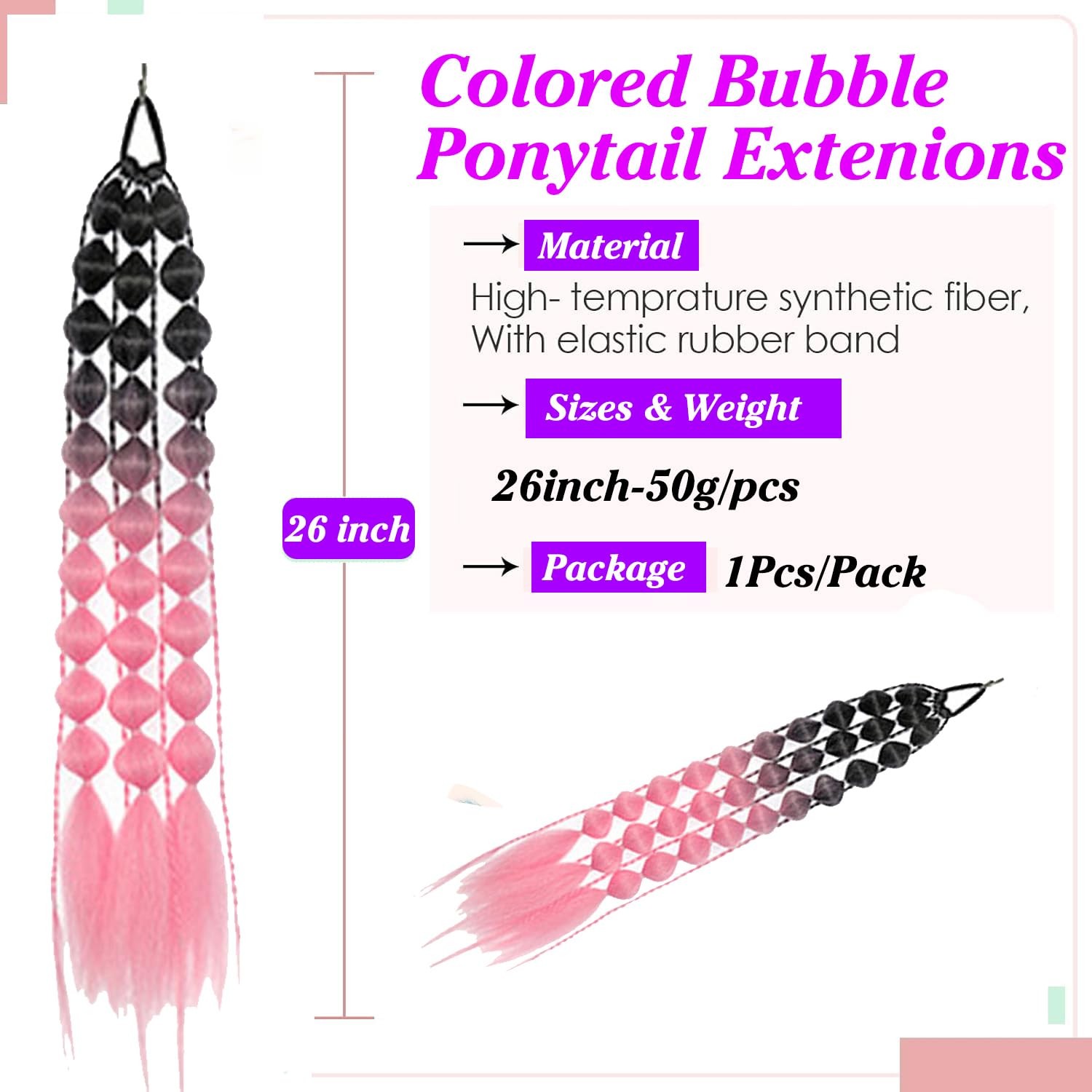 Bubble Ponytail Extensions 26 Inch Colored Hair Extensions With Hair Tie 1pcs…