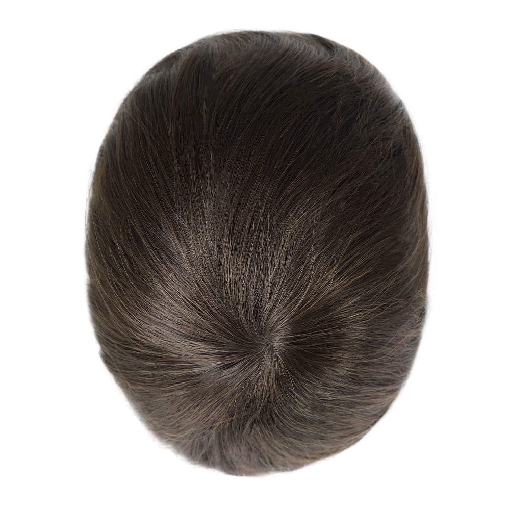Gent Mens Toupee Human Hair System Injection Poly Skin Straight Hair Pieces #4