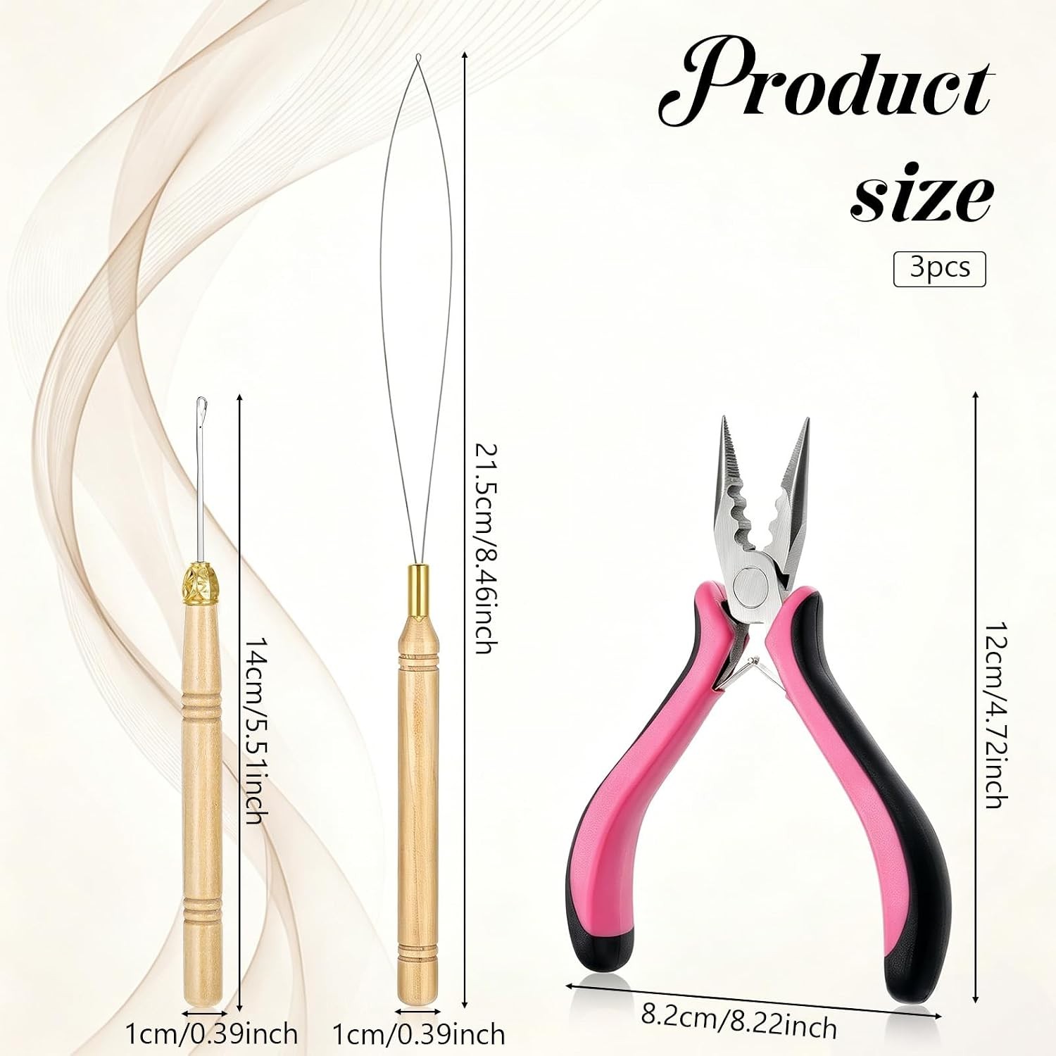 3 pcs Hair Extension Tools Kit, Microlinks Beads Tools Pliers Loop Needle