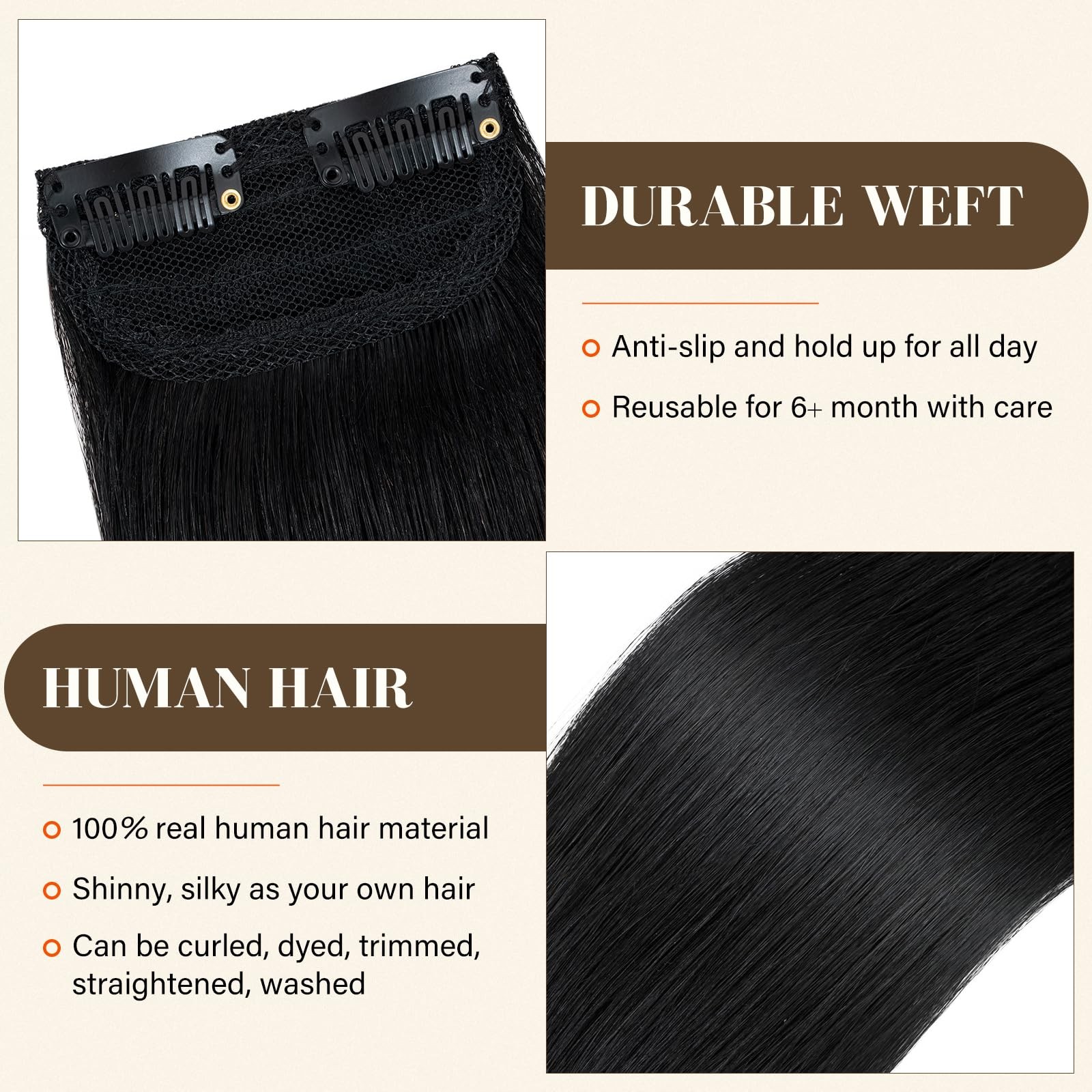 Short Hair Extensions Clip in Human Hair 2PCS 2 Clips Clip in Hairpieces Remy…