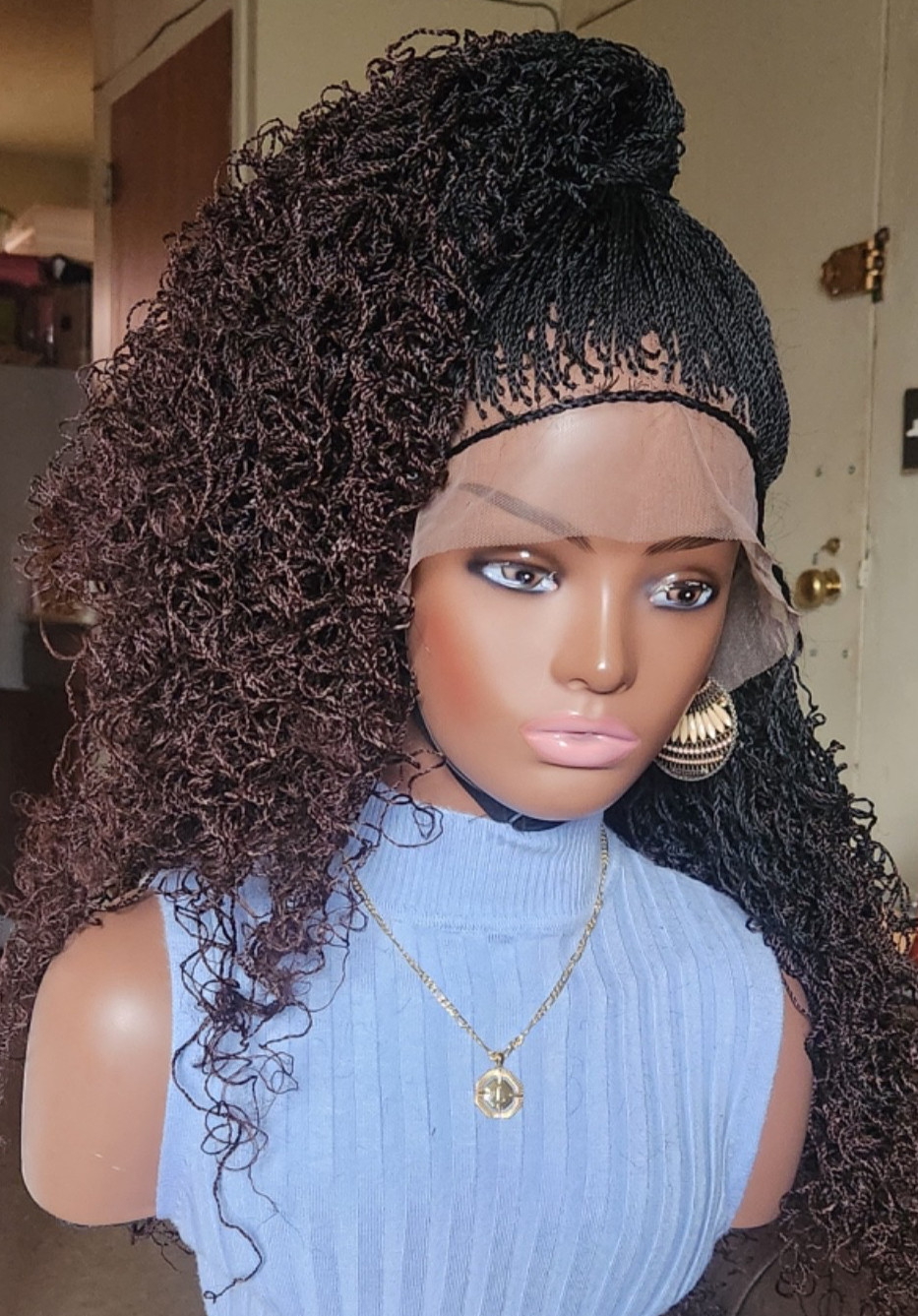 Handmade braided long Senegalese twist curly wig 1B/Dark Brown