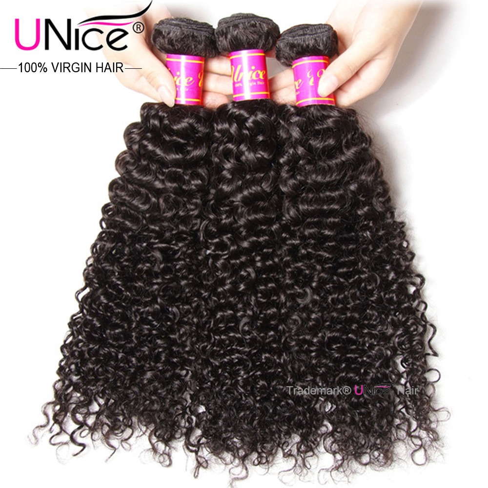 UNice Hair 3 Bundles Curly Virgin Hair Weave 100% Eurasian Human Hair Extensions