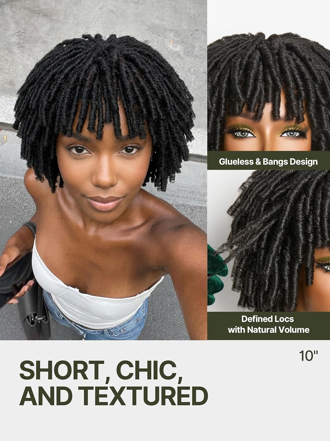 Short Twist Braided Dreadlock Wig Veralux Fiber Glueless 10in Natural Black