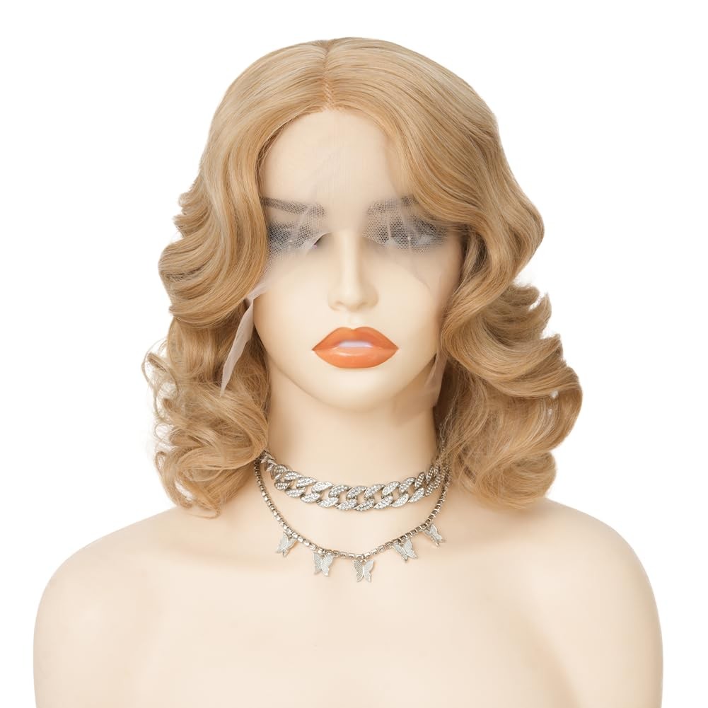 Salaibs Blonde 1920S Finger Wave Lace Front Wig Curly Wig Vintage Wigs For