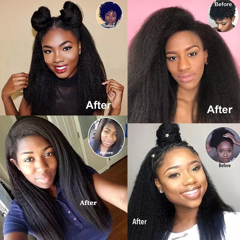 Kinky Straight Human Hair 3 Bundles Remy Human Hiar Extension 3Pcs Natural Black