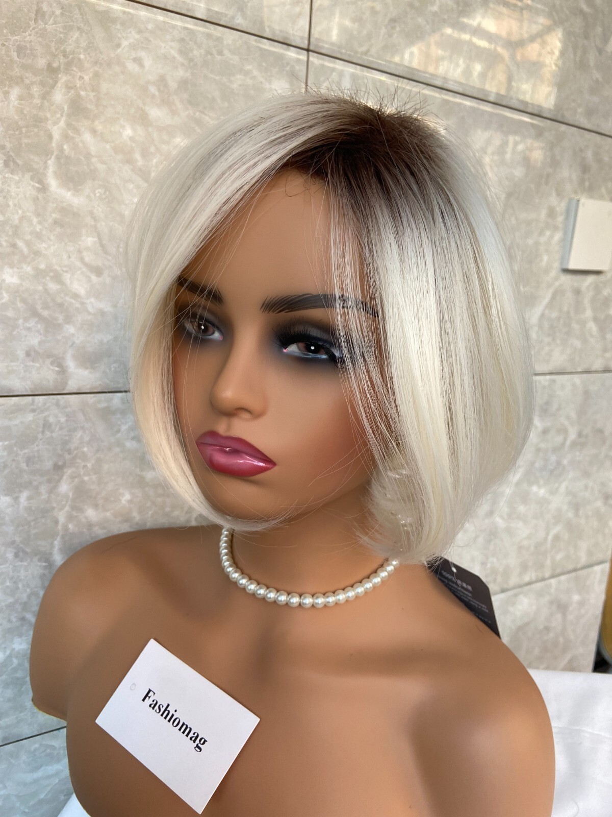 Short Bob Hairstyle Platinum Blonde Rooted Mix Synthetic Wigs Women Soft Daily