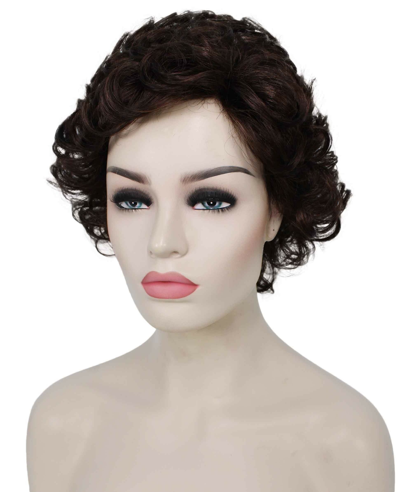 Monroe – Curly Kanekalon Synthetic Fiber Full Wig, 4 – 4.5 in, Chocolate Brown