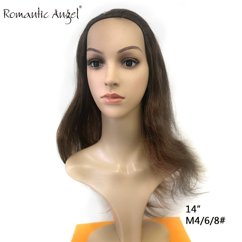 100% Remy human hair half wigs 35cm(14inch) Straight and curly light brown