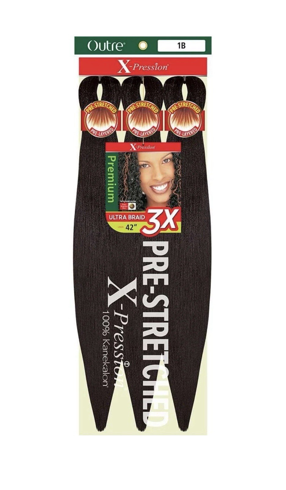 X-Pression Braid Pre Stretched Braid 42″ 3X (5 Pack, OFF BLACK 1B)