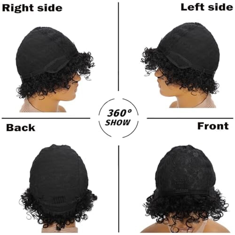 Human Hair Afro Kinky Curly Wig 150% Density Lace Front pixie wig171 Bob Wig 6in