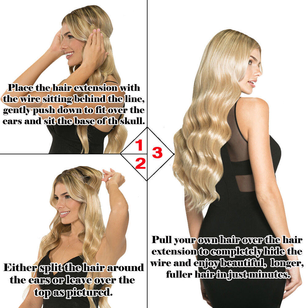 15″-24″ Body Wave Invisible Wire Halos 100% Remy Human Hair Extensions 80G