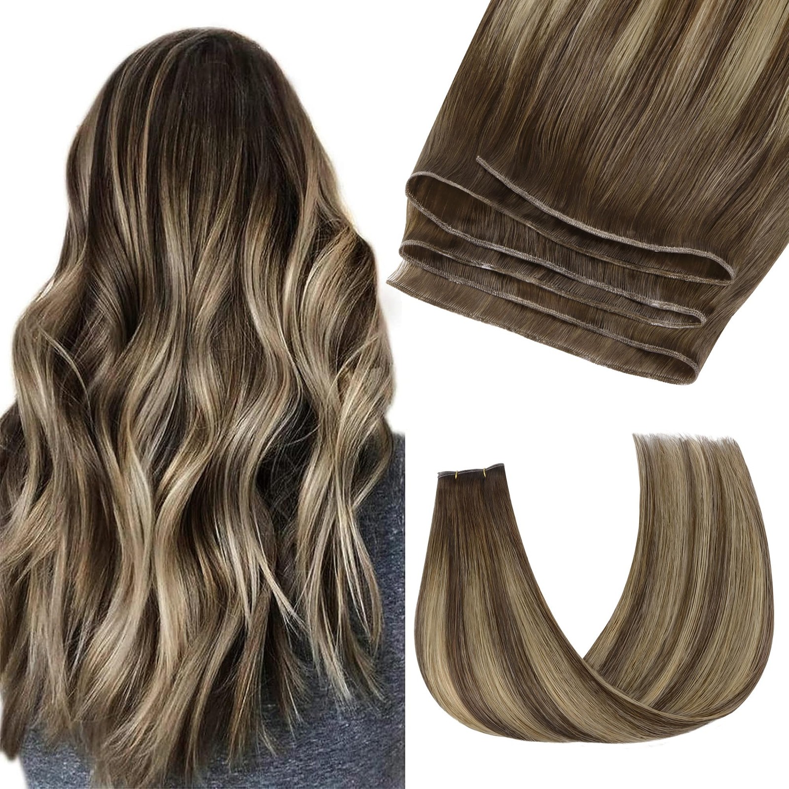 Genius Sew In Remy Weft Hair Extensions, 4/26/4 Balayage Chocolate Brown to H…
