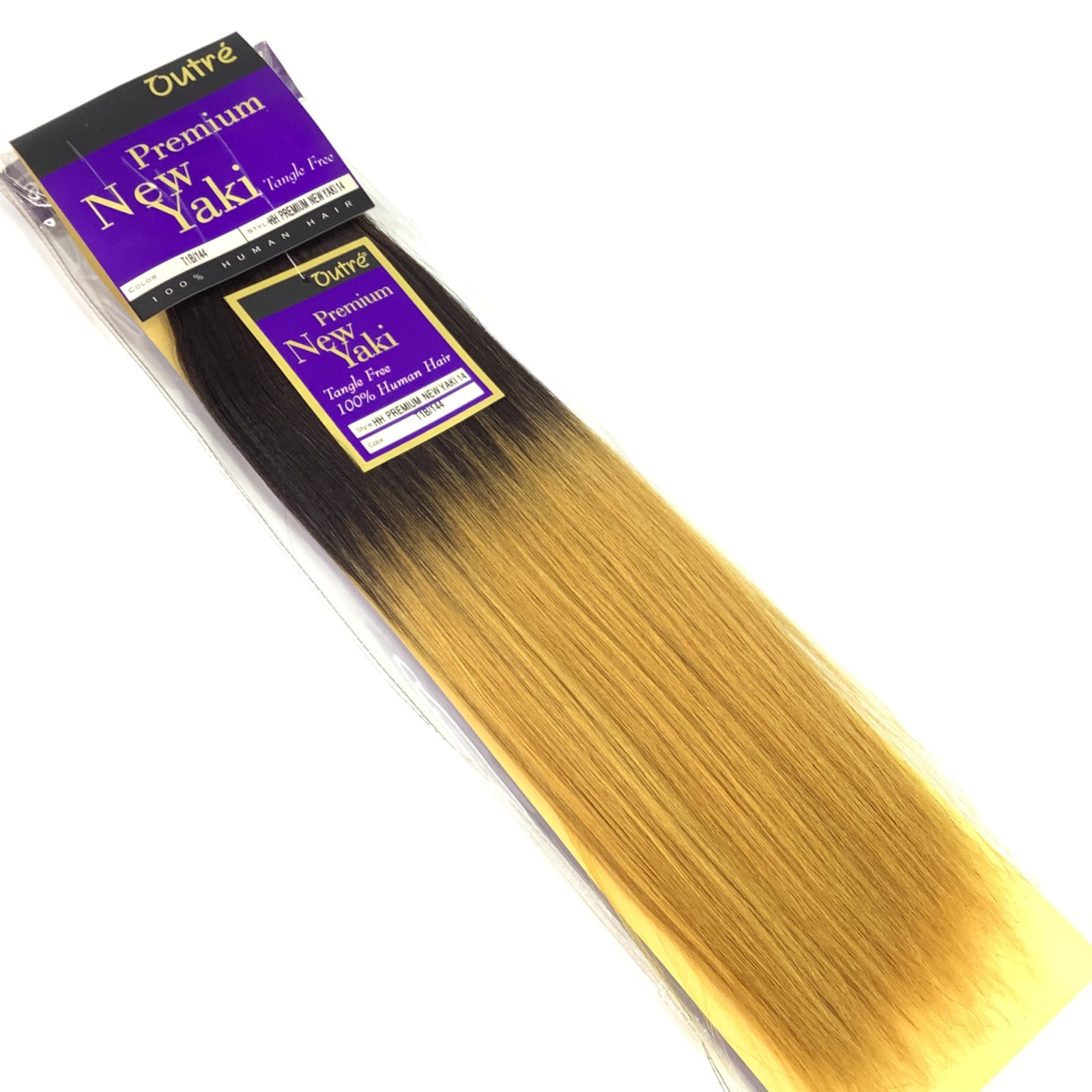 14″ Outré New Yaki 100% Human Hair Extensions Ombre Black into Yellow Blonde
