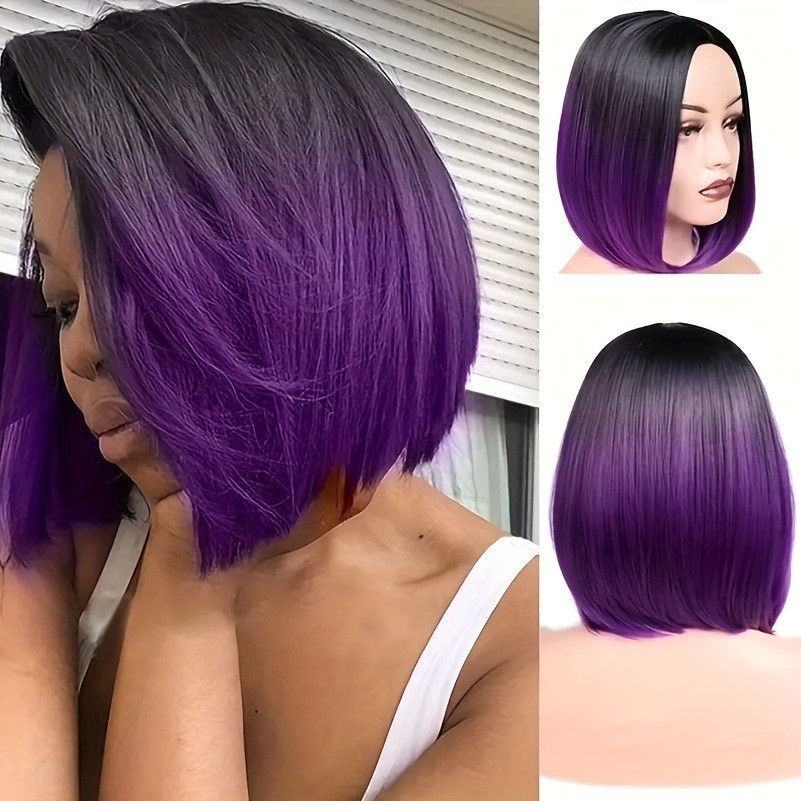 Ombre Black to Purple Wig Short Bob Wigs Shoulder Length Bob Hair Short Straigh
