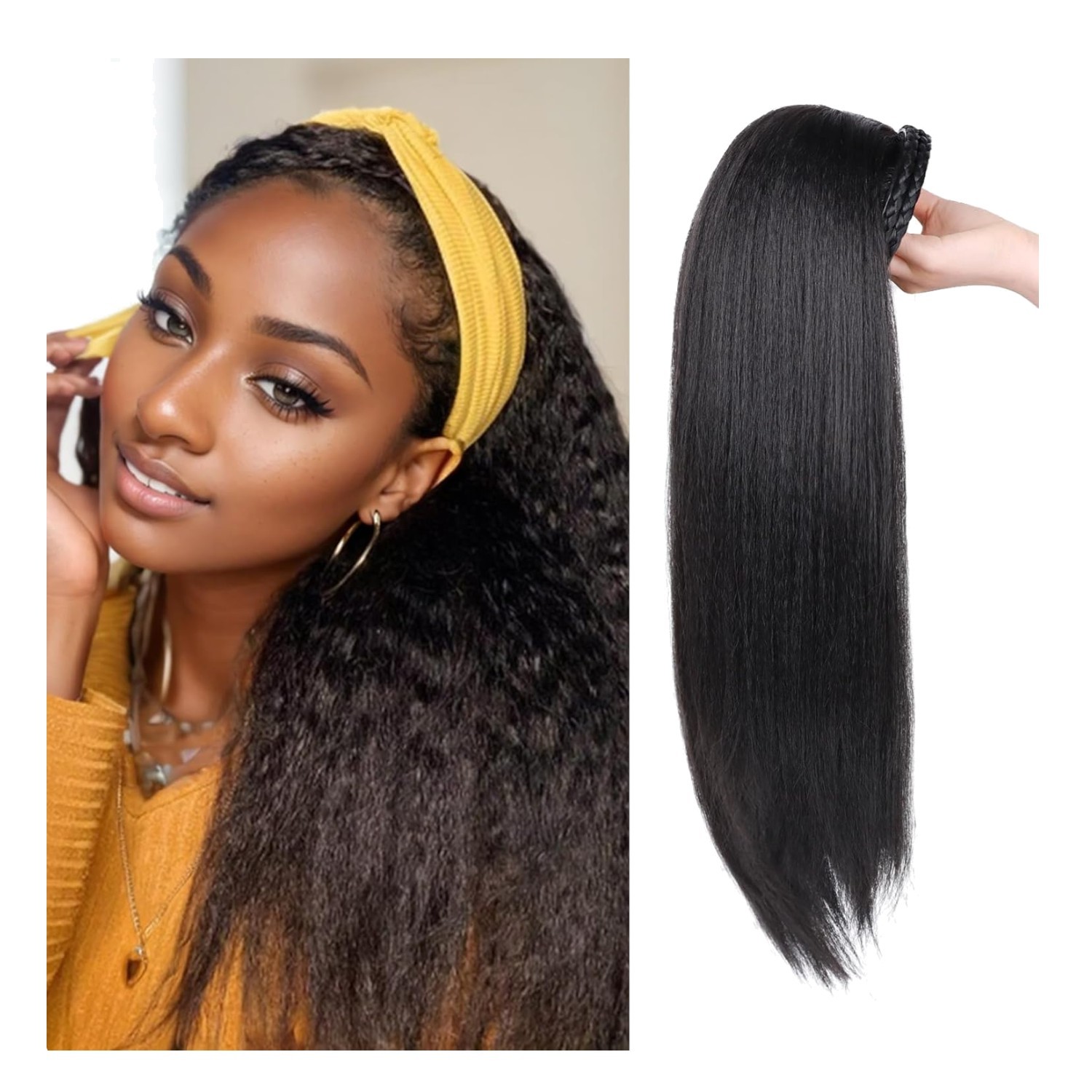 Glueless Yaki Straight Half Wig with Hair Band – Versatile Styles for Daily Use