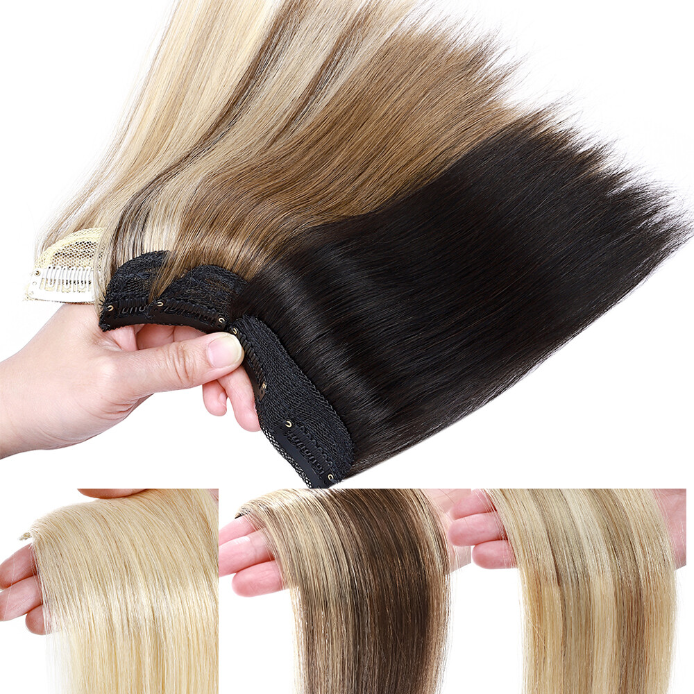 Thick Hair Pad Clip In Real Remy Human Hair Extensions Long-Short Hairpiece Weft