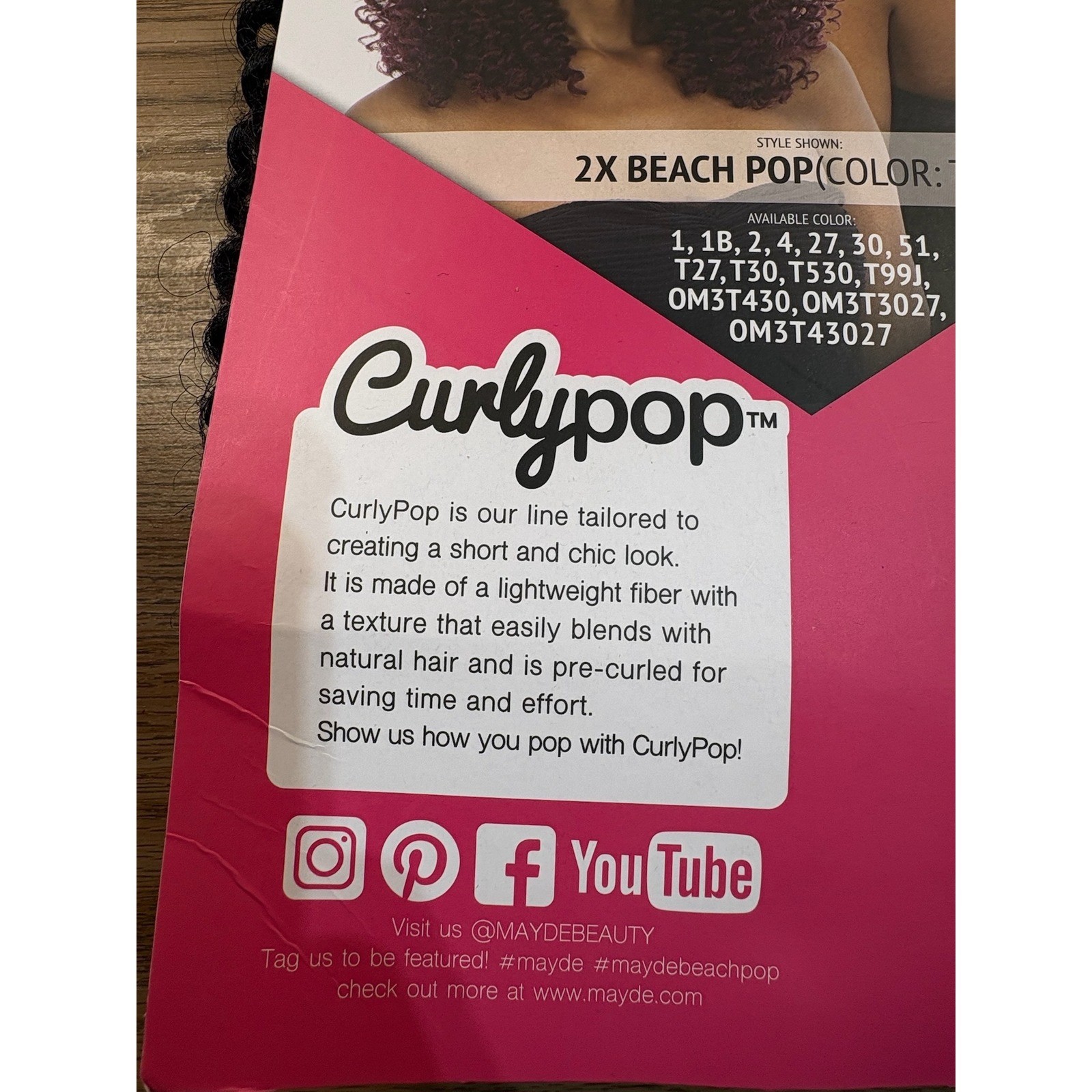 Mayde Beauty 2X Beach Pop CurlyPop Crochet Braid Hair Color 1 Jet Black NEW