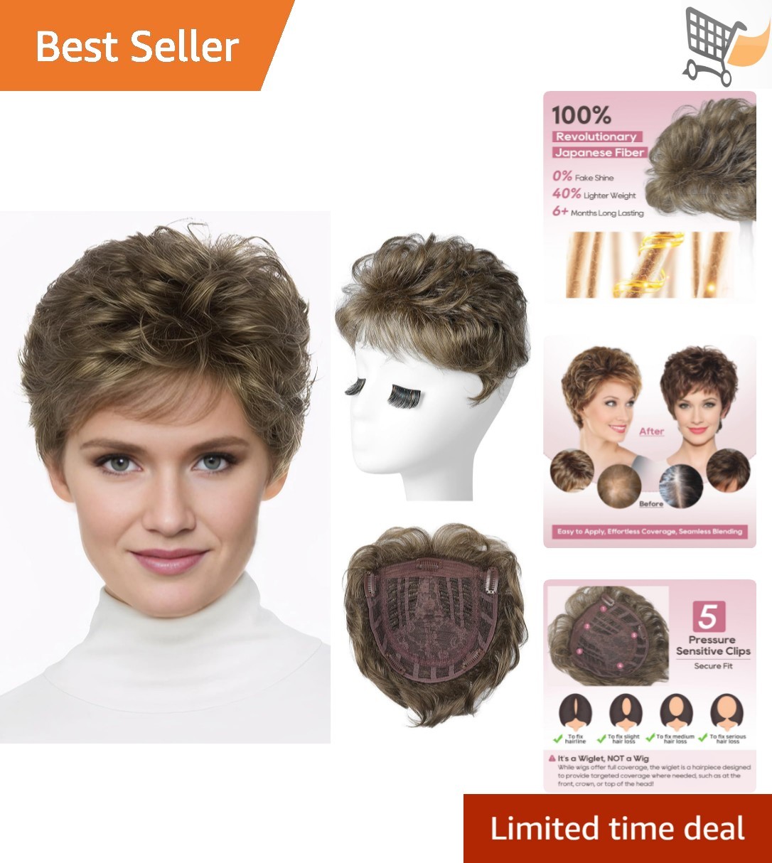Hair Topper Synthetic Wavy Mid Brown Cover Thinning Hair for Women