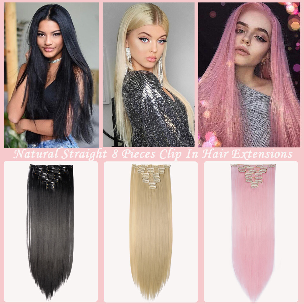 THICK 100% Real Clip In as Human Hair Extensions Weft FULL HEAD Balayage Brown