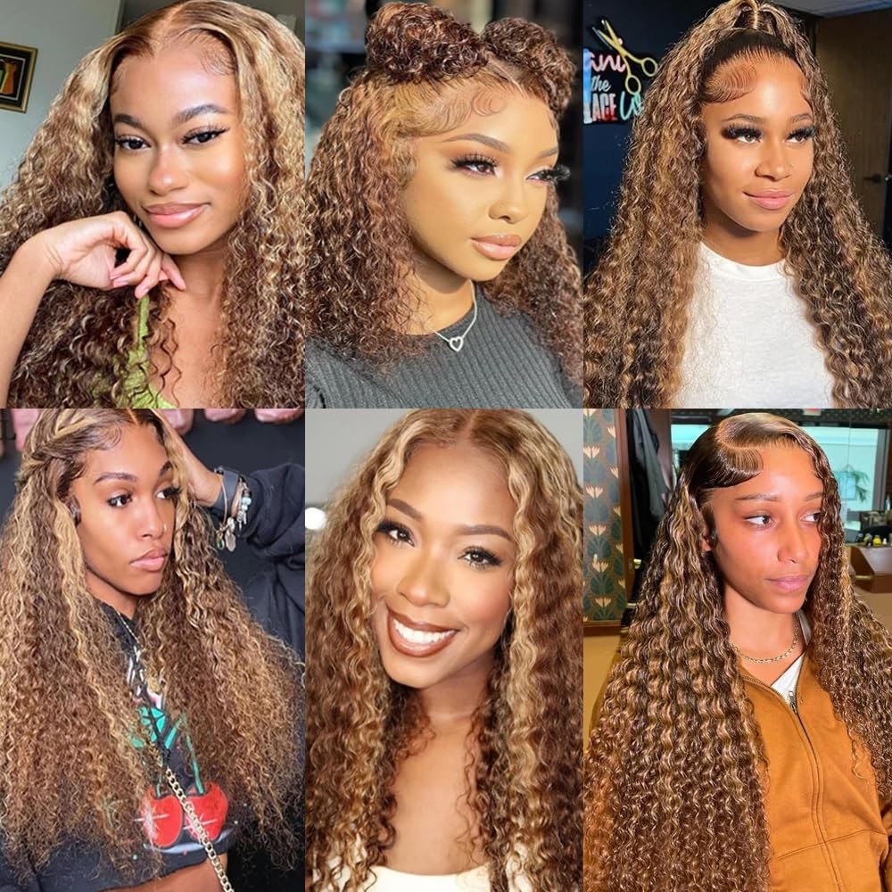 Lukcttr Highlight Honey Blonde Human Hair Ombre Deep Wave Bundles P2730-34 Inch