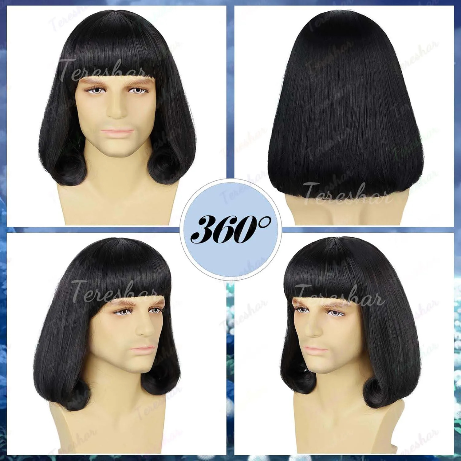 Black Bob Wig with Bangs Synthetic Lord Farquaad Cosplay Wig