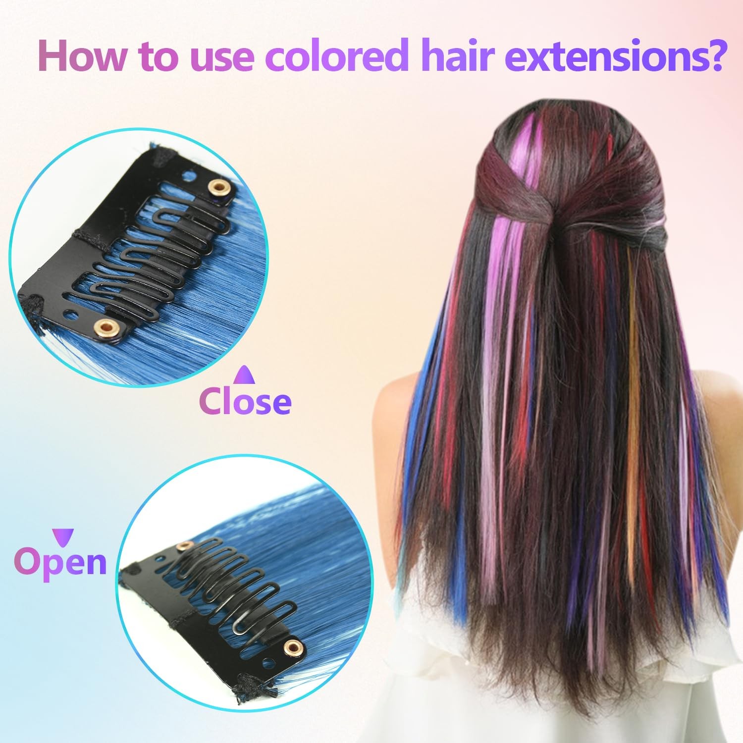 TOFAFA 22 Pcs Colored Hair Extensions, Multi-colors Party Highlights Clip in …