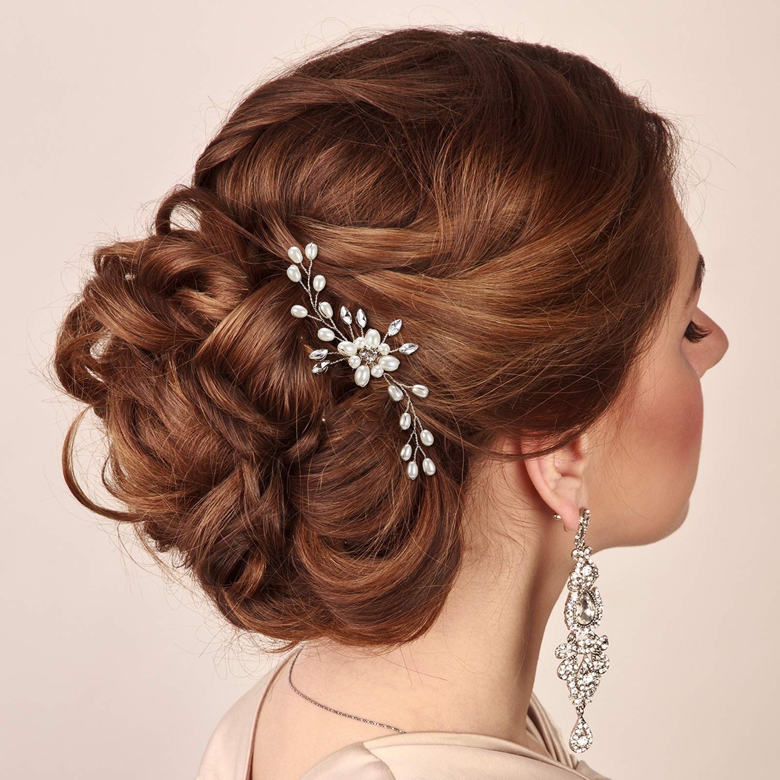 Syhood 4 Pieces Pearl Crystal Bridal Hair Pins Rhinestone Flower Wedding Hair Pi