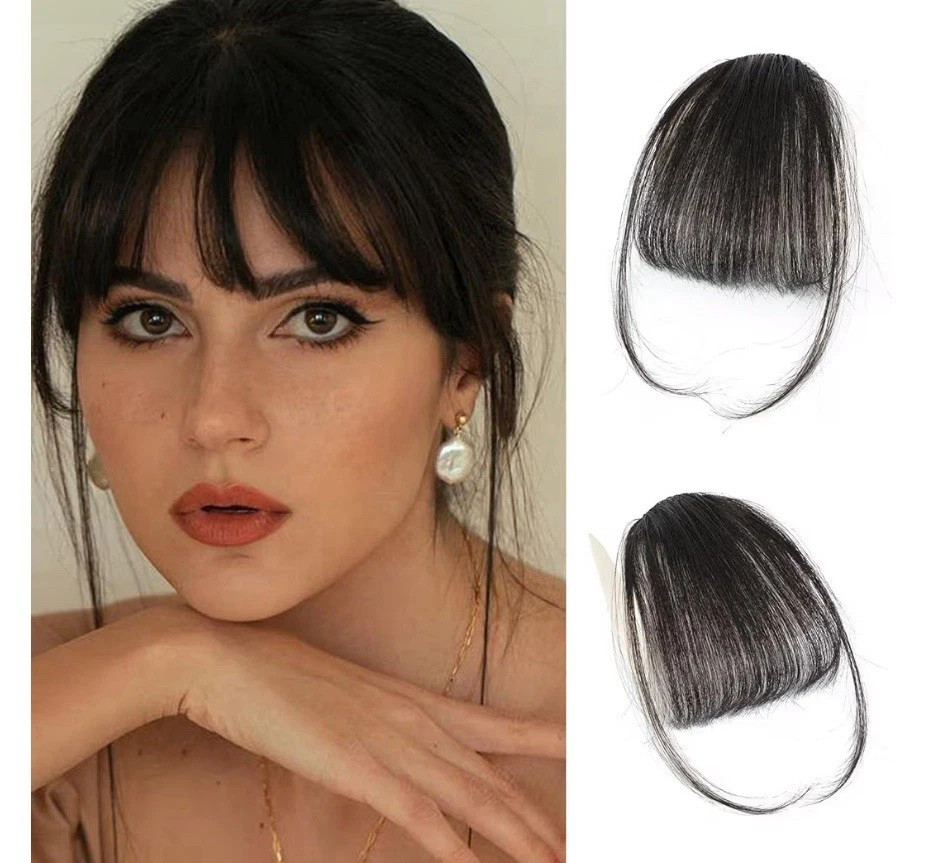 Clip In Bangs-Real Human Hair Brown Black Fringe With Temples Hairpieces Curved