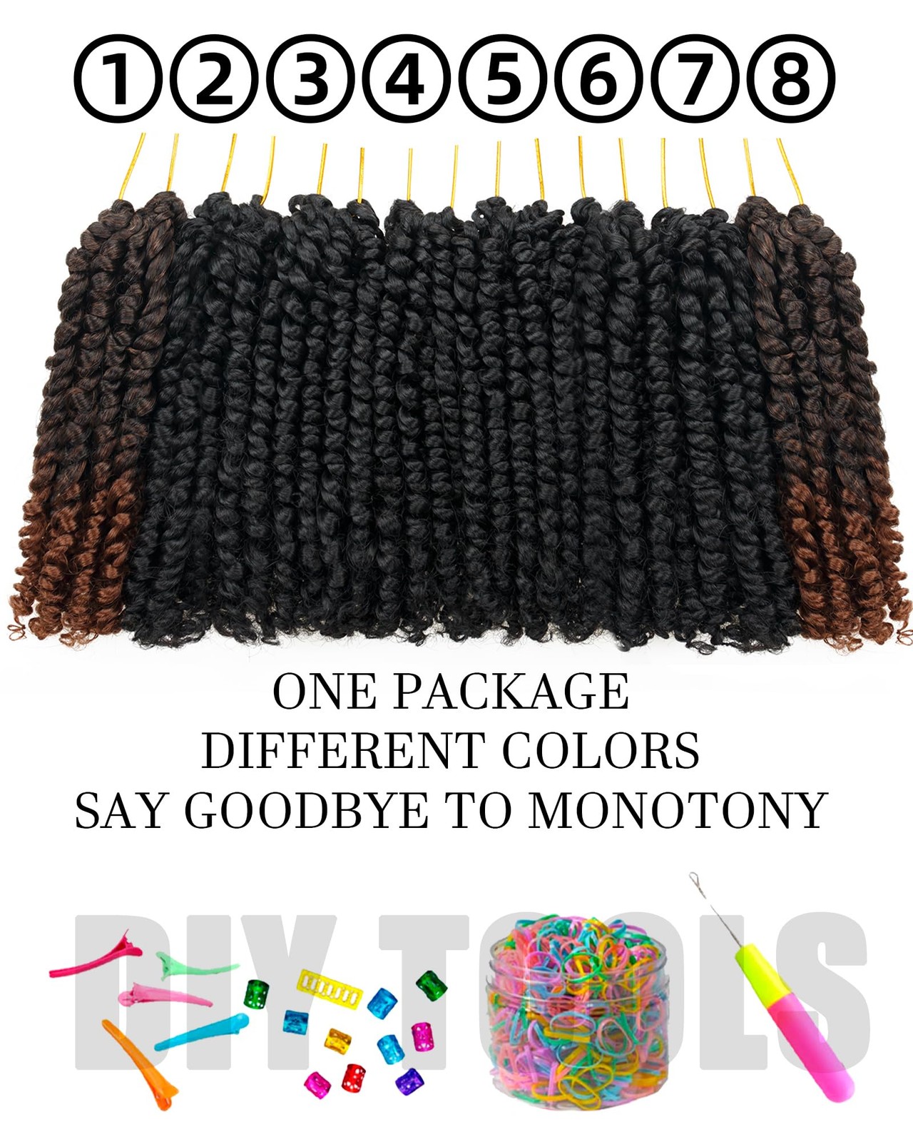 Youngluchi Passion Twist Crochet Hair 8 Inch Pre Looped – Mixed Color Combo