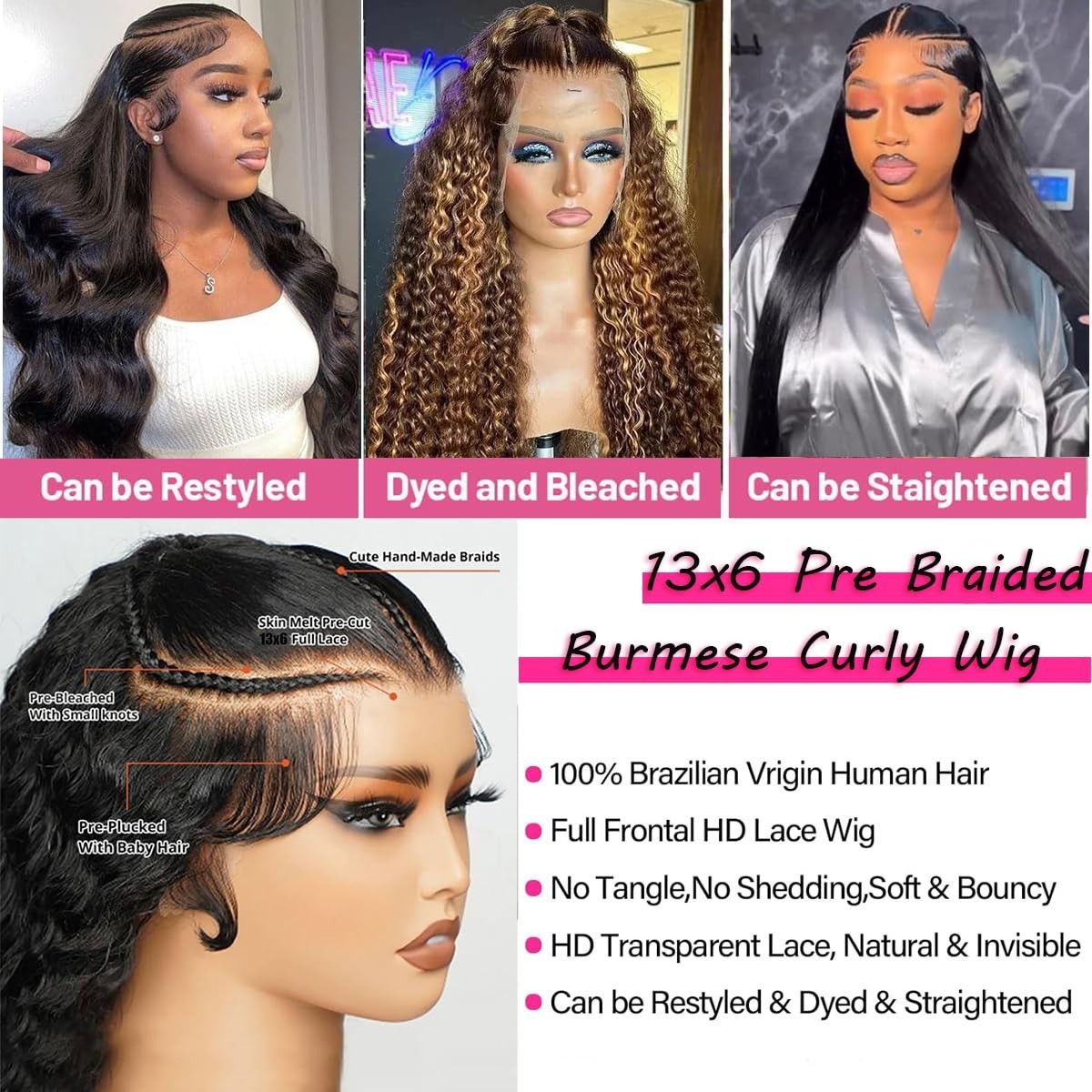Curly Water Wave Lace Front Wig 13×6 Human Hair, 180% Density, Pre-Braided, 22