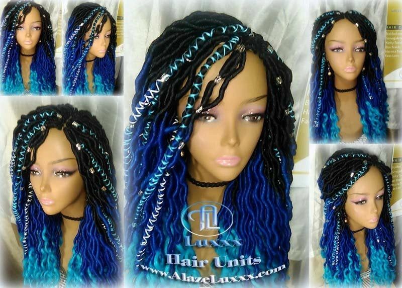 Long Mermaid distressed bohemian Ombre Blue Faux Locs Wig Gay Drag Festival