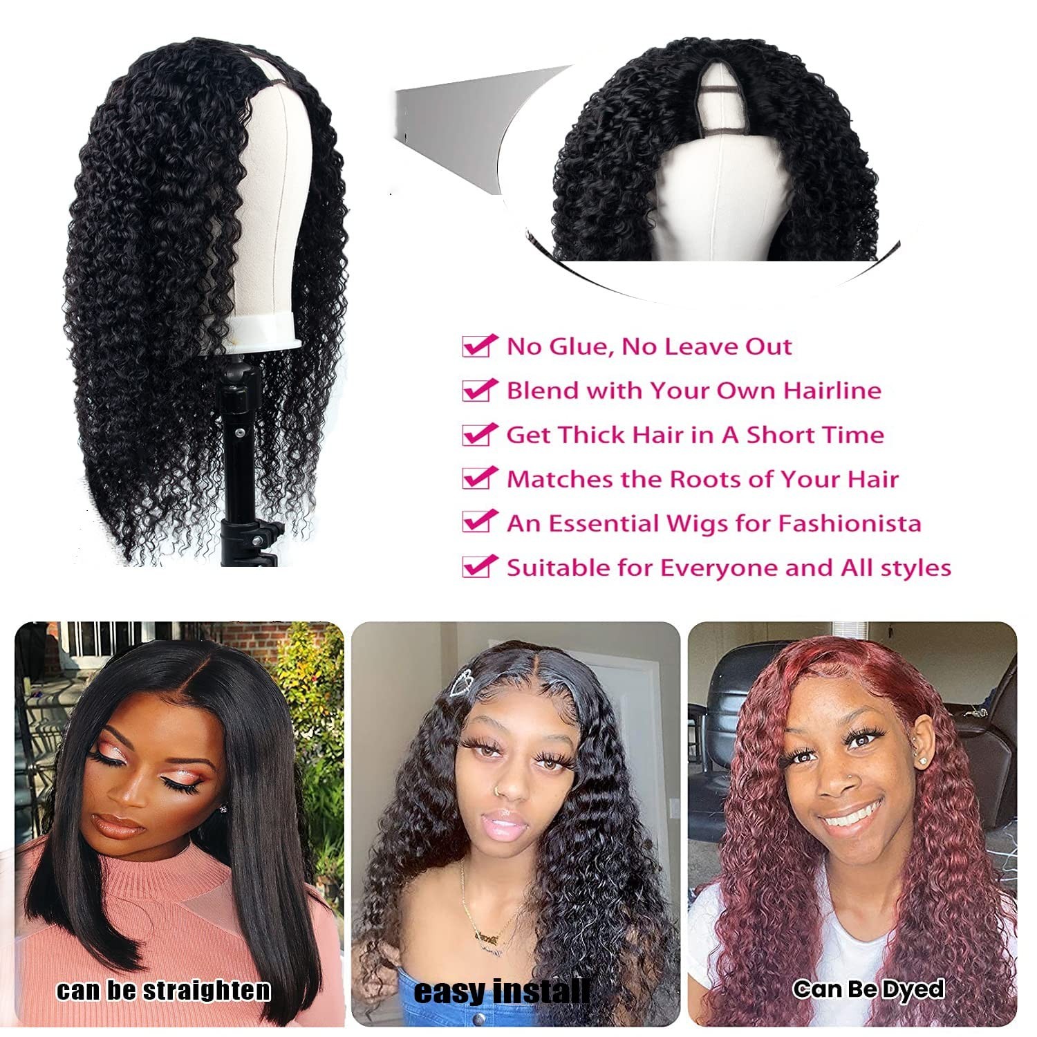 V Part Wigs Human Hair Kinky Curly Upgrade U Part Wig Human Hair Wig For Women