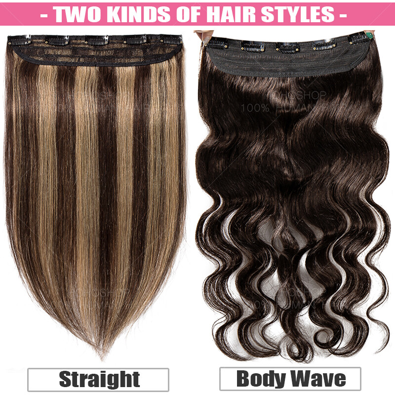 One Piece Softs Thick Real Hair Extensions Clip In Human Hair Weft 3/4 Full Head