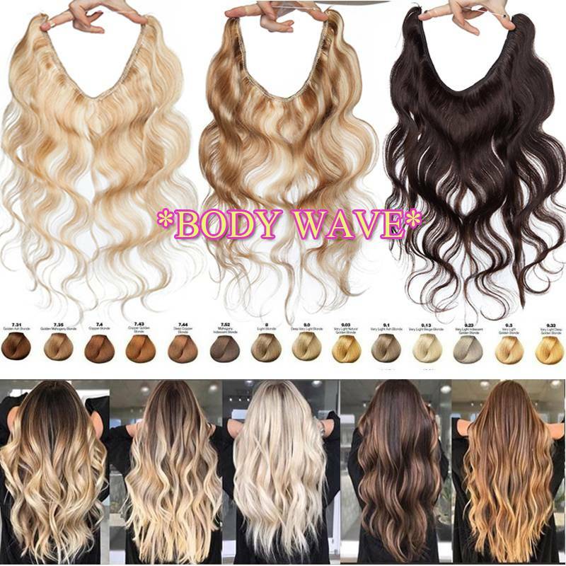 Wire In BODY WAVE Line Weft Human Remy Hair Extensions Hidden Headband One Piece