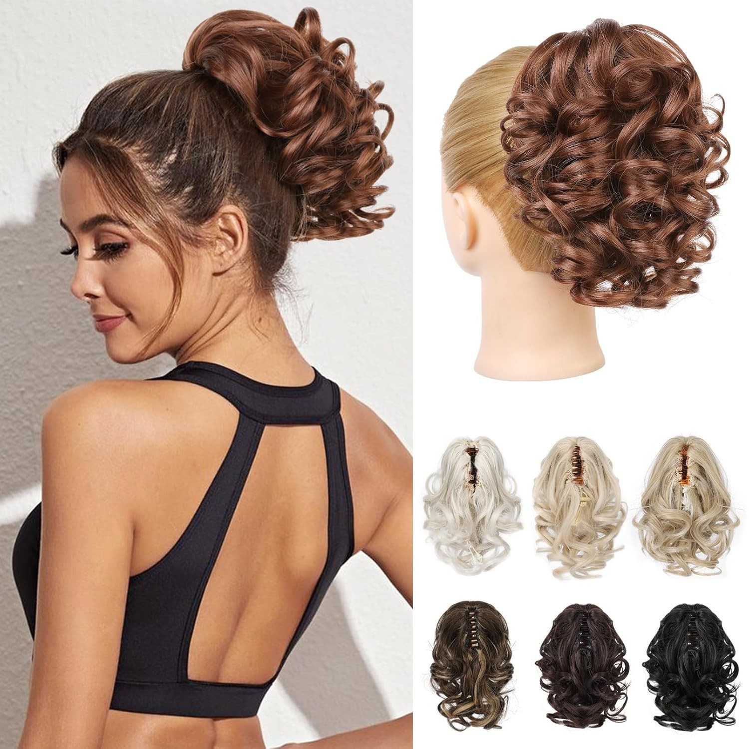 Ponytail Extension, 9″ Claw Clip in Short Curly Wavy Pony Hair Extension Jaw …