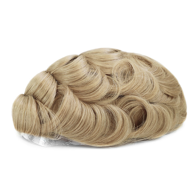 Mens Toupee Human Hair Replacement System Full French Lace Hairpiece #22R