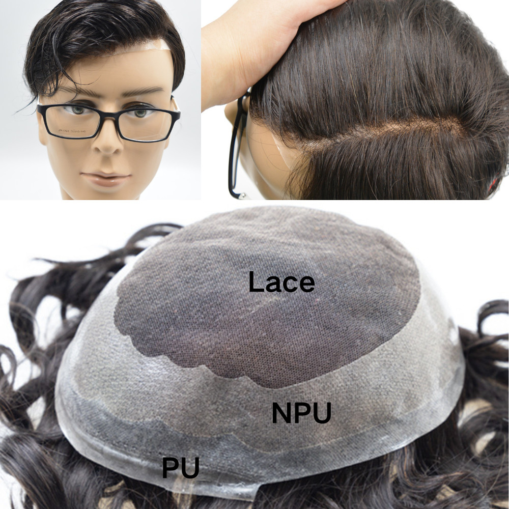 Durable Toupee Hairpiece Lace Skin Hair System For Men Natural black 1b#