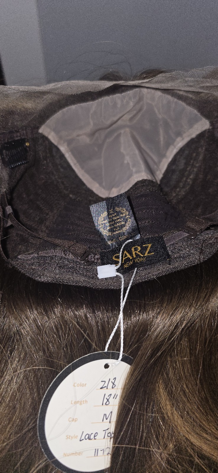 SARZ New York Sheitel Wig Lace Top Human Hair 18in 2/8 Brown Medium