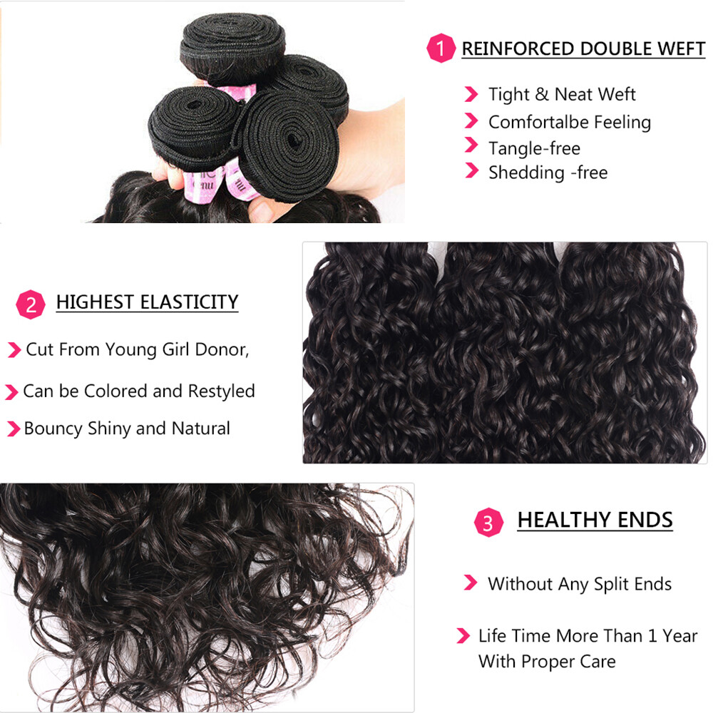 UNice Water Wave Brazilian 1/3 Bundles Human Hair Weaves Curly Hair Extension US