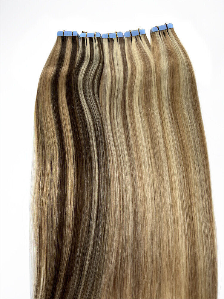 Tape in Human Hair Extensions Seamless Invisible Skin Weft Remy Russian Hair 12A