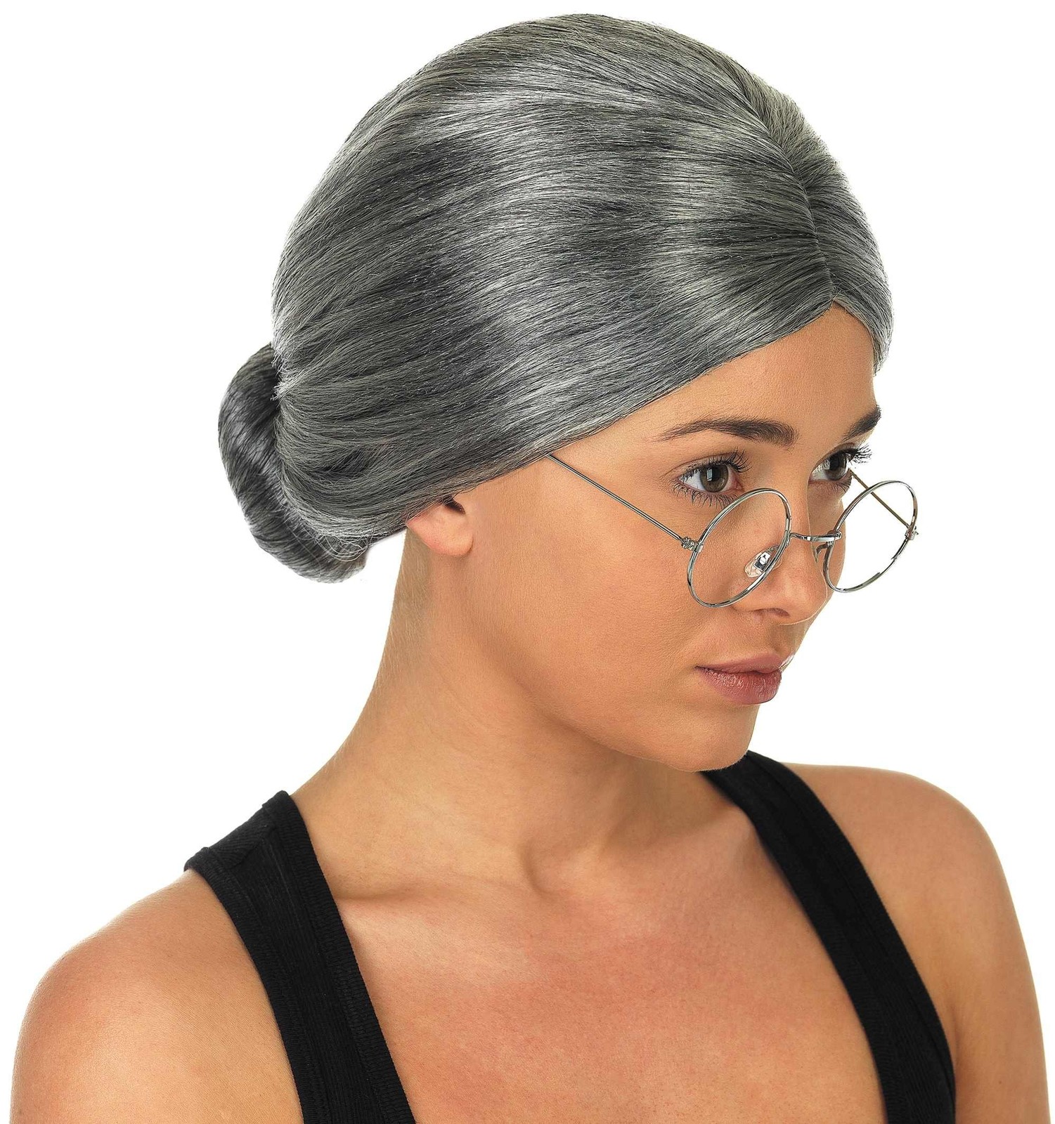 Gray Bun Grandma Wig Granny Old Lady Costume Wig for Women Adult Grey